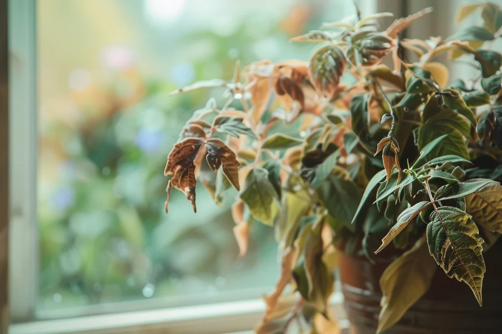 Plante d'interieur mourante en automne